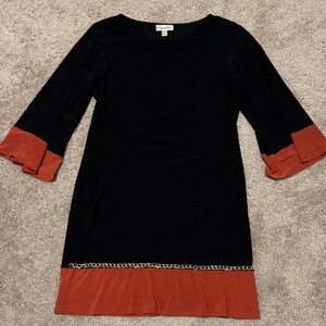 Dress Barn Black and Rust Long Sleeve Dress
